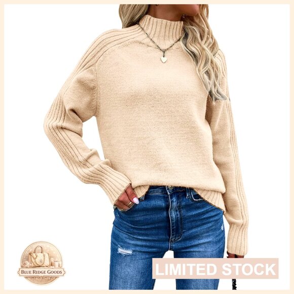 Sweaters - Turtleneck Pullover Sweater Loose Fit Casual Knit Top Long Sleeve Minimal Chic